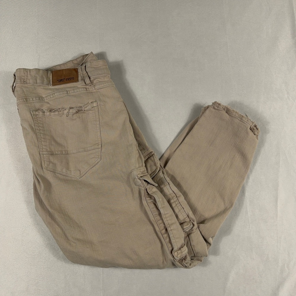 Jordan Craig Pants Ross Distressed Cargo Multi-Pocket Streetwear 42x32 Khaki Tan